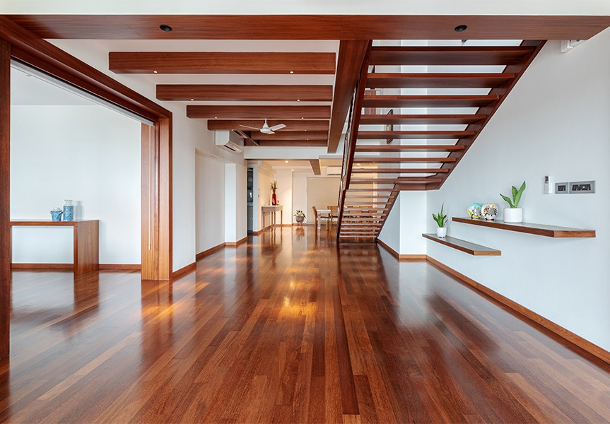 Merbau Plank Flooring; Luxury apartment in Cochin